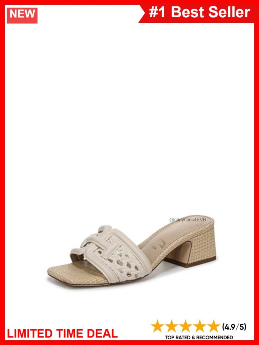 Woven Slide Sandals Block Heel Open Toe Slip-On Leather